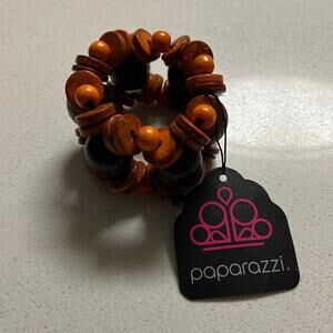 Orange and brown wood stretch bangle